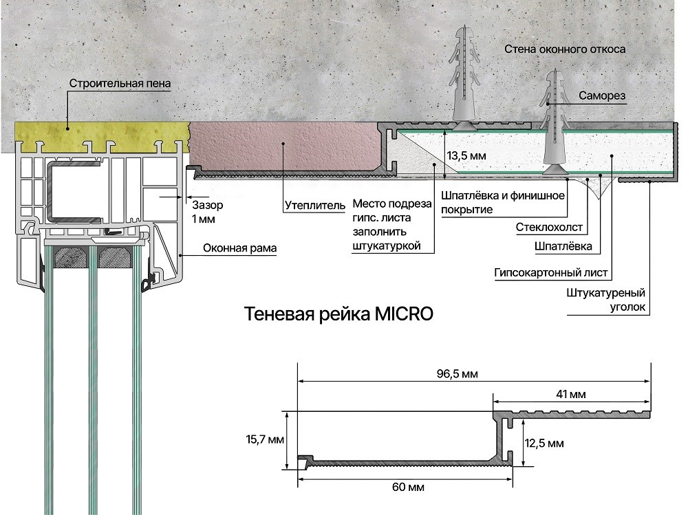 Изображение товара Теневая рейка micro 3М (скрытый наличник) Laconistiq БЕЗ ПОКРЫТИЯ, (96,5*15,7*3000мм)