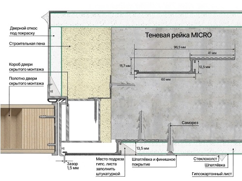 Фото Теневая рейка micro 3М (скрытый наличник) Laconistiq БЕЗ ПОКРЫТИЯ, (96,5*15,7*3000мм)
